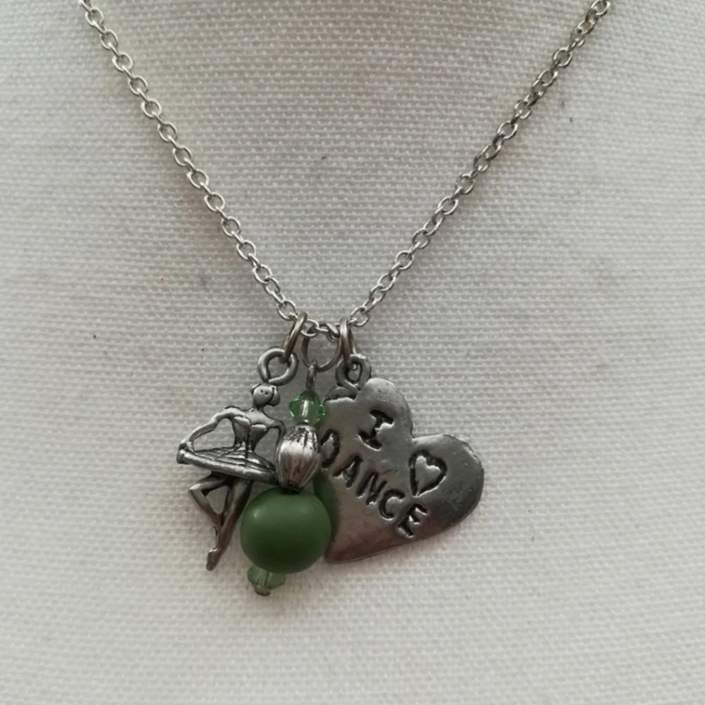 Silver Tone I Love (Heart) Dance Charmed Necklace for Girls